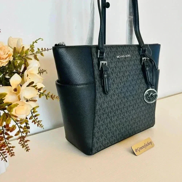 Michael Kors Purse & wallet Charlotte Top Zip Tote shoulder bag black signature - Picture 4 of 11